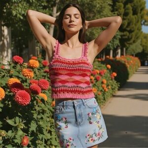 NWOT Cotton Emporium Women’s Crochet Boho Cropped Tank Top Size XS